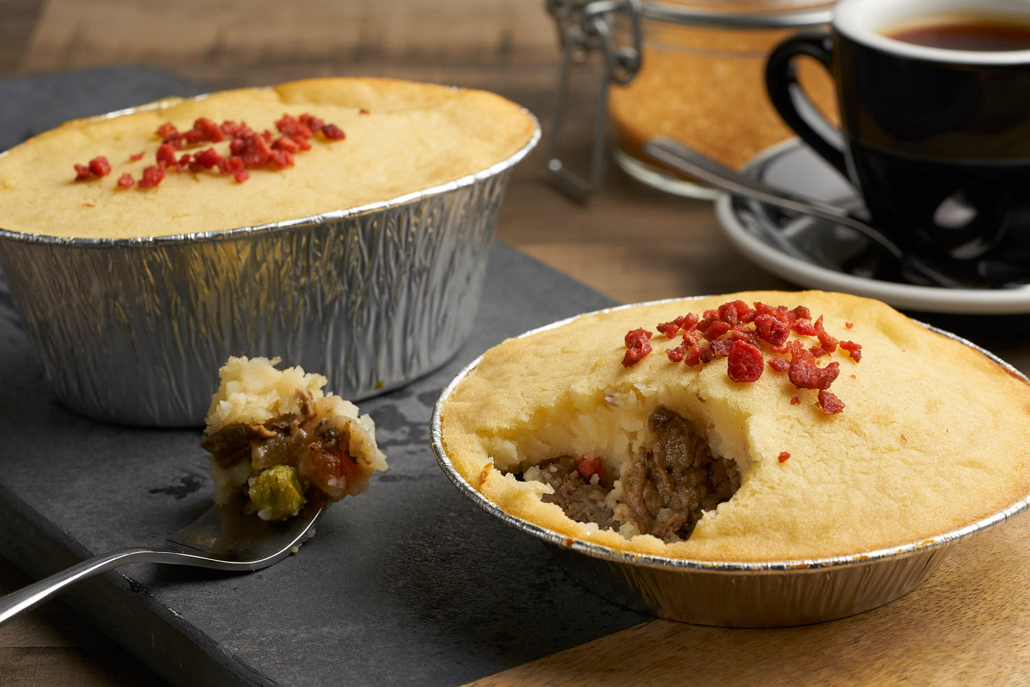 Beef pie with fillings revealed.