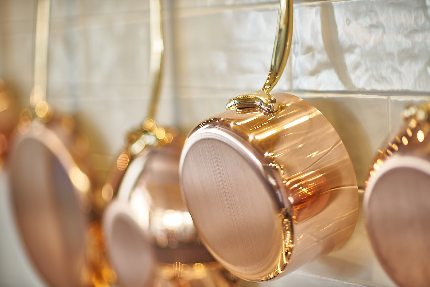 Pots and pans arranged in a private dining kitchen at Capella Singapore.