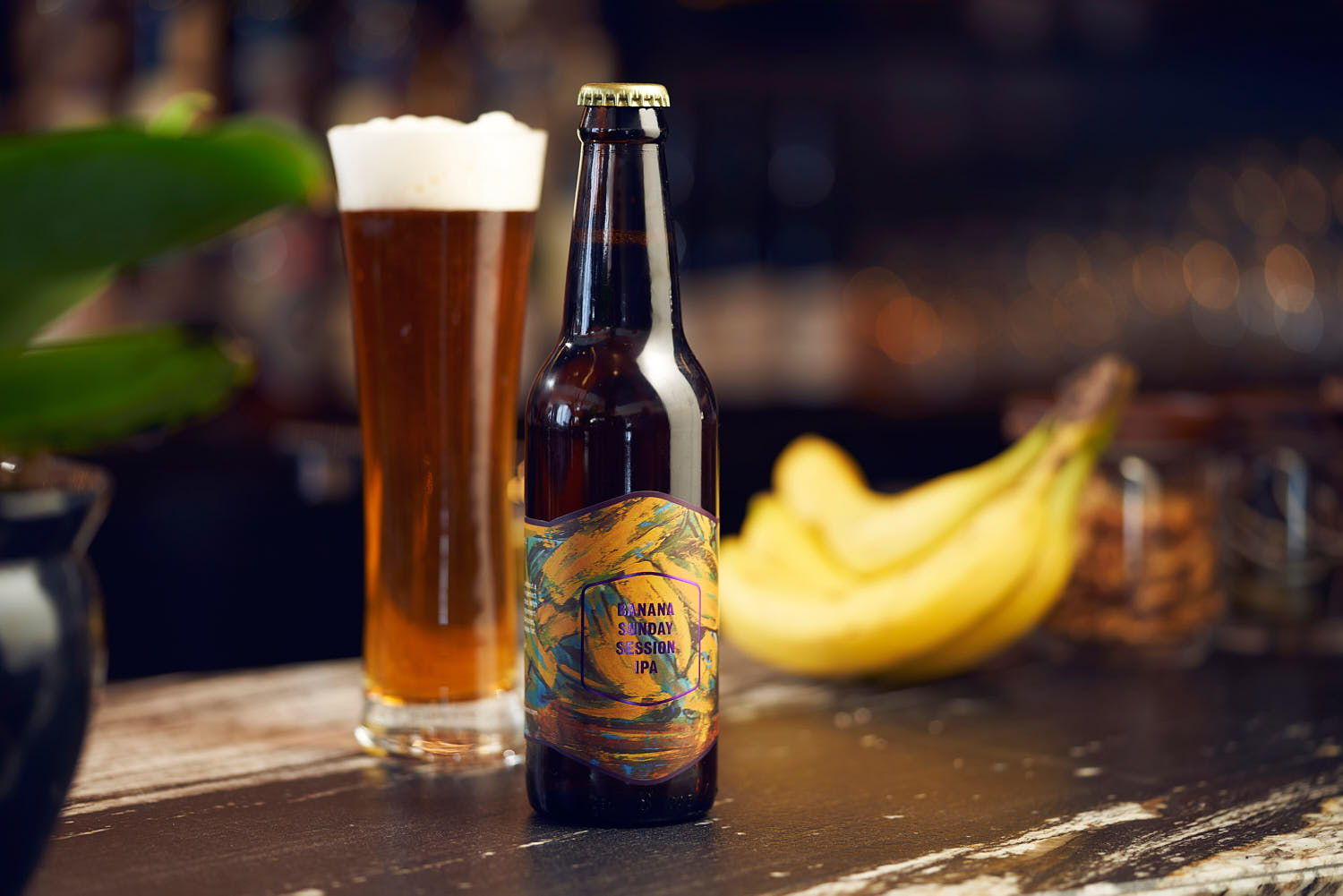 A unique craft beer infused with banana notes, photographed at Sofitel.