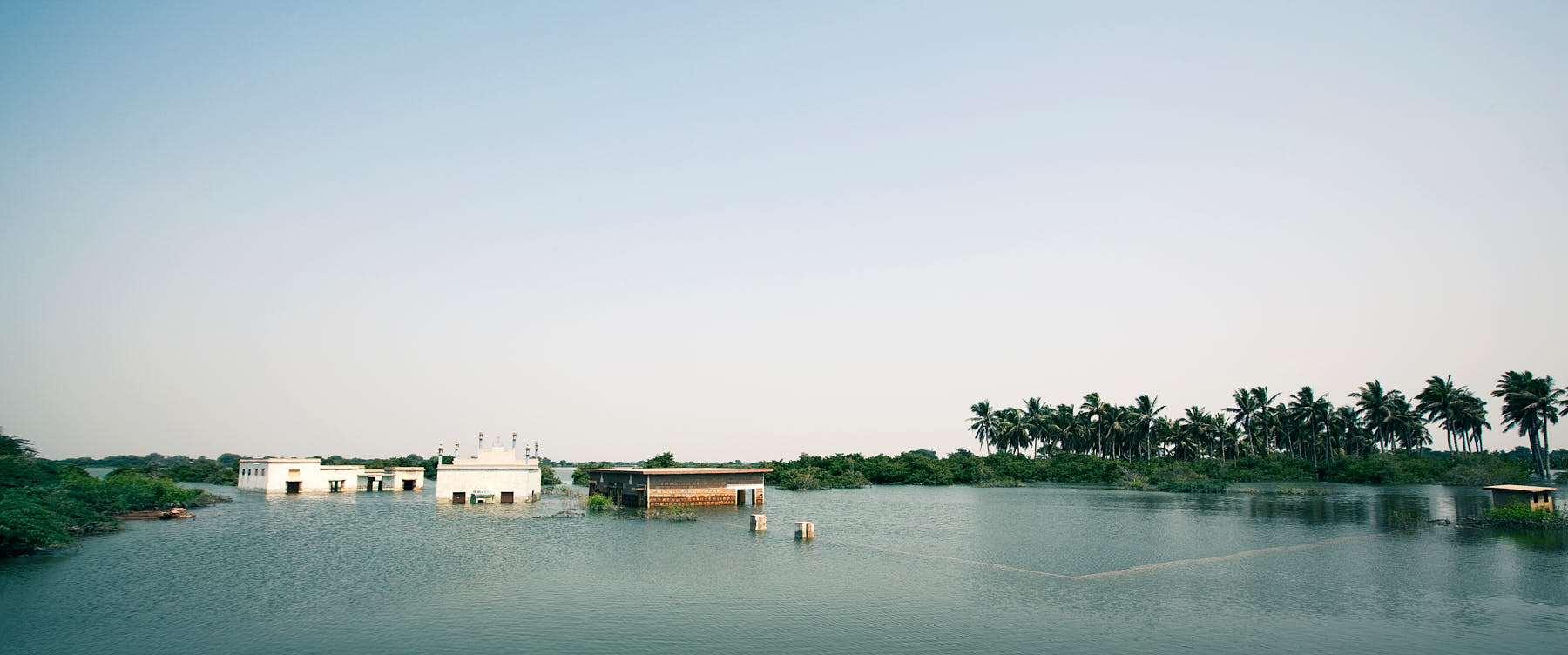 Village submerged by monsoon flooding in Sujawal, Pakistan, August 2010. Severe rainfall affected Khyber Pakhtunkhwa, Sindh, Punjab, and Balochistan, inundating nearly one-fifth of the country’s land area.