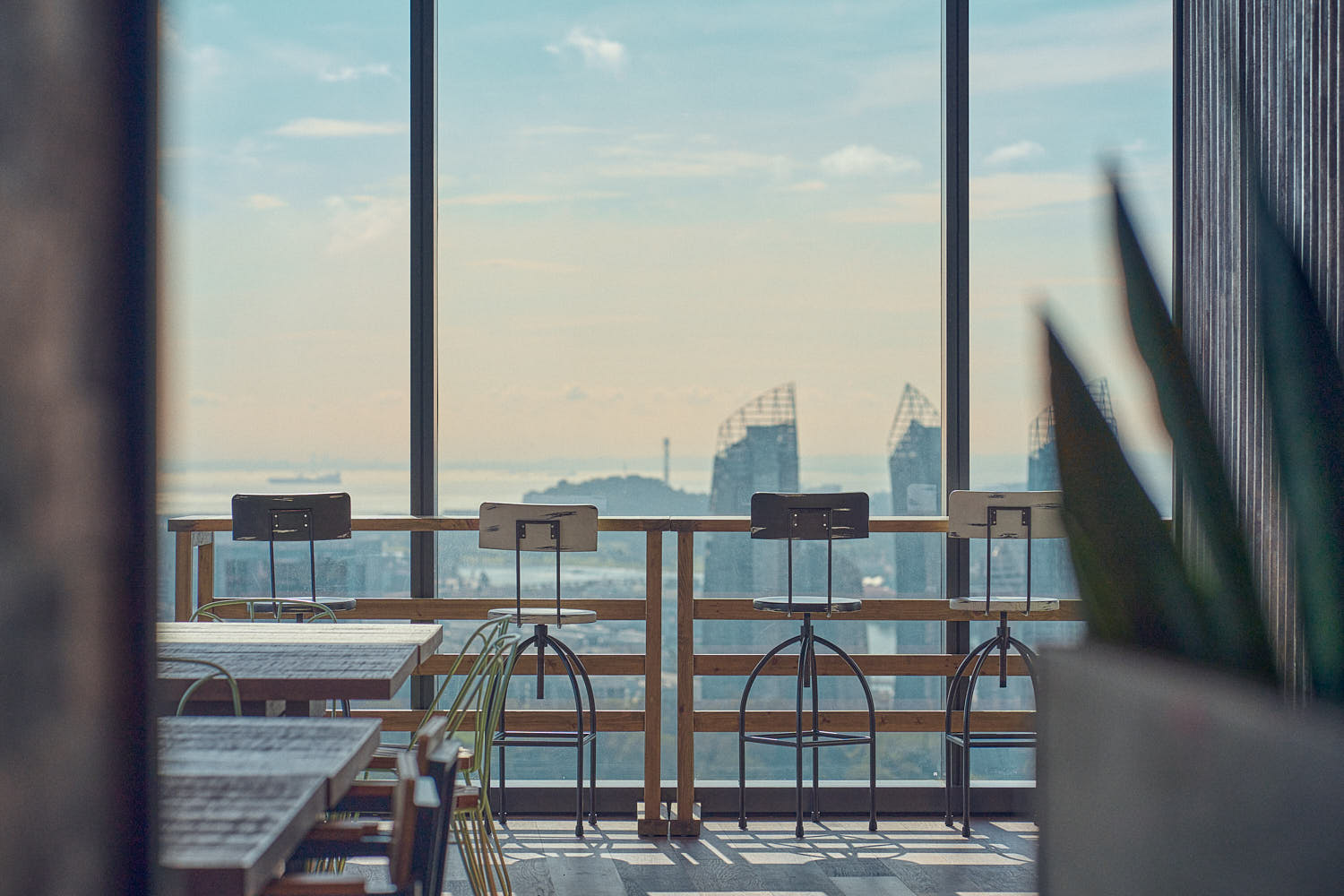 Beautiful sunset view over southern Singapore with Sentosa in the distance.