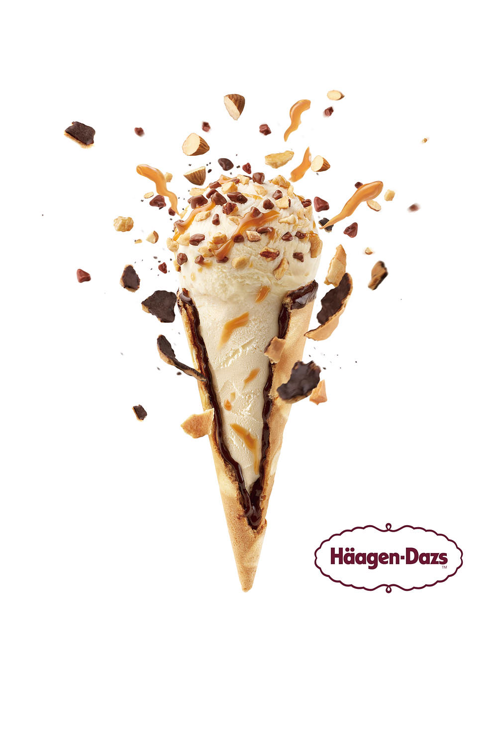Häagen-Dazs vanilla cone campaign with bursting ingredients effects.